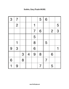 Sudoku - Easy A388 Printable Puzzle