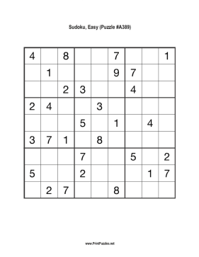 Sudoku - Easy A389 Printable Puzzle