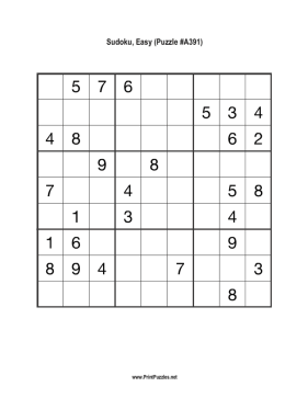 Sudoku - Easy A391 Printable Puzzle