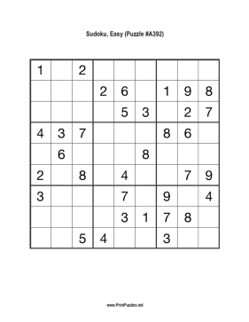 Sudoku - Easy A392 Printable Puzzle