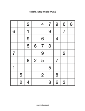 Sudoku - Easy A393 Printable Puzzle