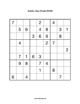 Sudoku - Easy A398 Printable Puzzle