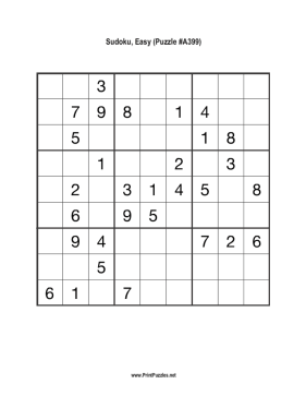 Sudoku - Easy A399 Printable Puzzle