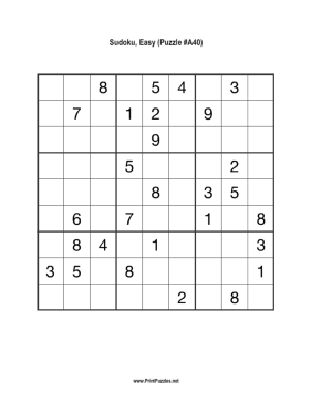 Sudoku - Easy A40 Printable Puzzle