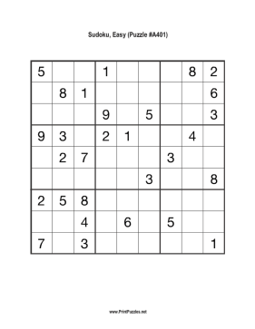Sudoku - Easy A401 Printable Puzzle