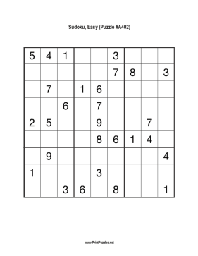 Sudoku - Easy A402 Printable Puzzle