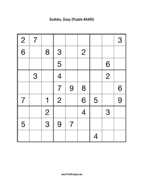 Sudoku - Easy A405 Printable Puzzle