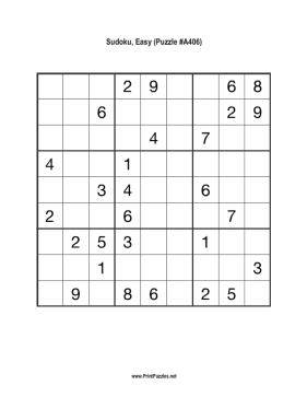 Sudoku - Easy A406 Printable Puzzle