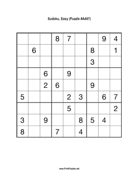 Sudoku - Easy A407 Printable Puzzle