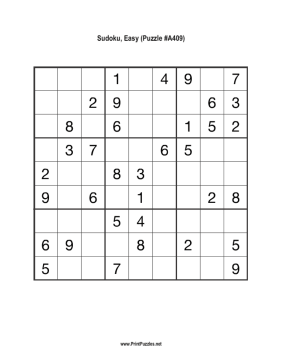 Sudoku - Easy A409 Printable Puzzle