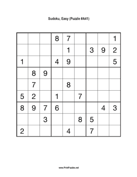 Sudoku - Easy A41 Printable Puzzle