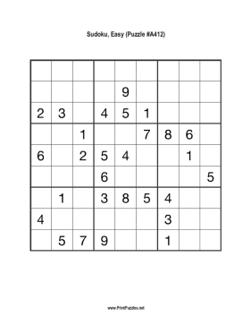 Sudoku - Easy A412 Printable Puzzle
