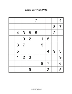 Sudoku - Easy A416 Printable Puzzle
