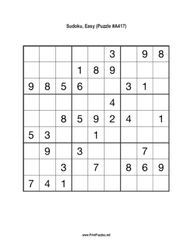 Sudoku - Easy A417 Printable Puzzle