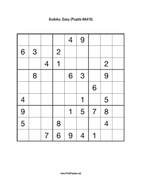 Sudoku - Easy A418 Printable Puzzle