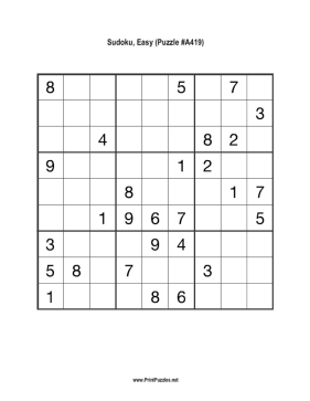 Sudoku - Easy A419 Printable Puzzle