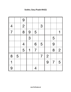 Sudoku - Easy A422 Printable Puzzle