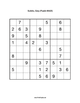 Sudoku - Easy A425 Printable Puzzle