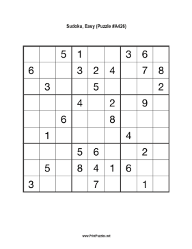 Sudoku - Easy A426 Printable Puzzle