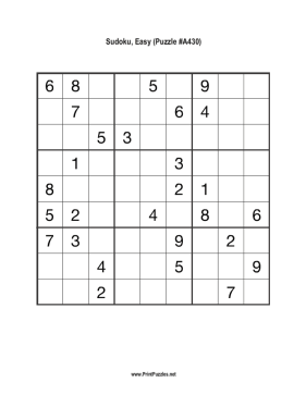 Sudoku - Easy A430 Printable Puzzle