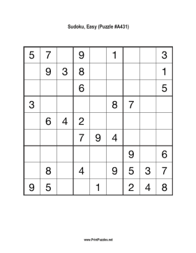 Sudoku - Easy A431 Printable Puzzle