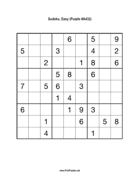 Sudoku - Easy A432 Printable Puzzle