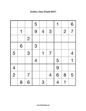 Sudoku - Easy A47 Printable Puzzle