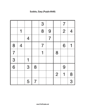 Sudoku - Easy A49 Printable Puzzle