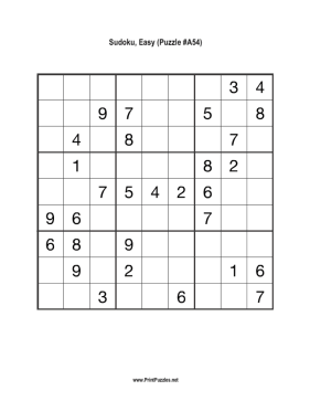 Sudoku - Easy A54 Printable Puzzle