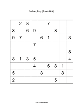 Sudoku - Easy A56 Printable Puzzle
