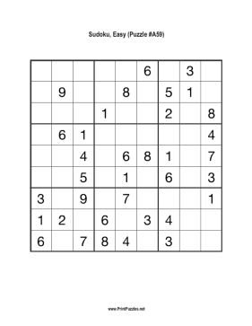 Sudoku - Easy A59 Printable Puzzle