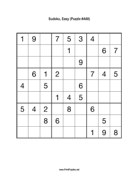 Sudoku - Easy A60 Printable Puzzle