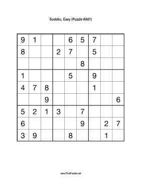 Sudoku - Easy A61 Printable Puzzle