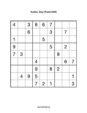 Sudoku - Easy A65 Printable Puzzle