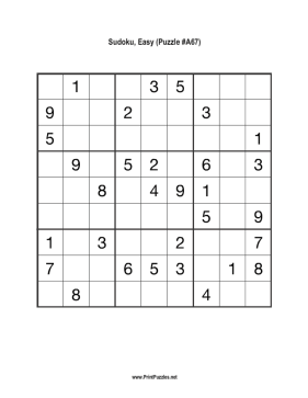 Sudoku - Easy A67 Printable Puzzle
