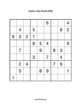 Sudoku - Easy A69 Printable Puzzle