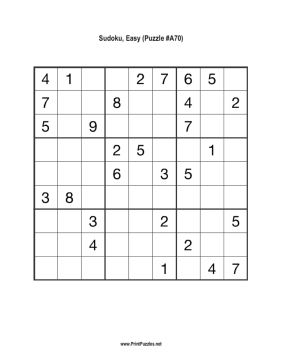 Sudoku - Easy A70 Printable Puzzle