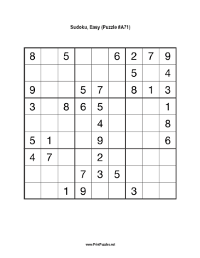 Sudoku - Easy A71 Printable Puzzle