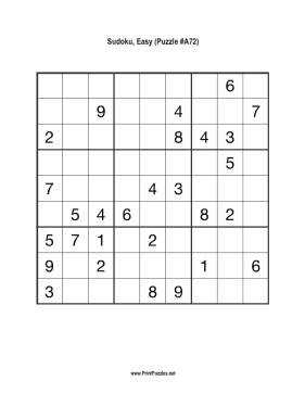 Sudoku - Easy A72 Printable Puzzle