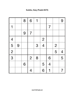 Sudoku - Easy A75 Printable Puzzle