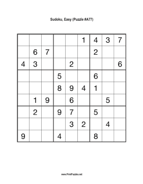Sudoku - Easy A77 Printable Puzzle