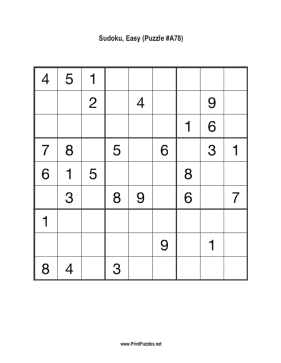 Sudoku - Easy A78 Printable Puzzle