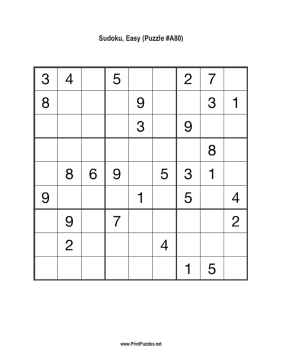 Sudoku - Easy A80 Printable Puzzle