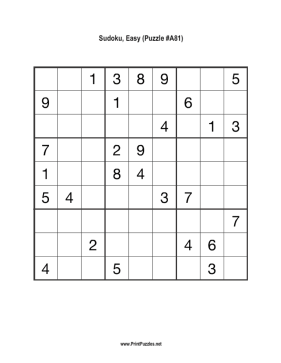 Sudoku - Easy A81 Printable Puzzle
