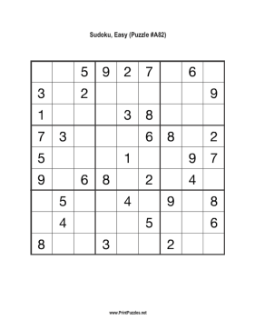 Sudoku - Easy A82 Printable Puzzle
