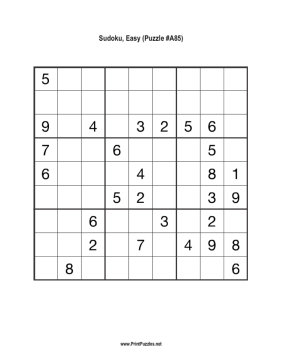 Sudoku - Easy A85 Printable Puzzle