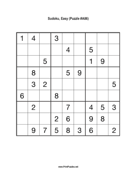 Sudoku - Easy A86 Printable Puzzle