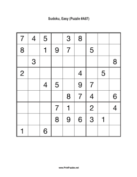 Sudoku - Easy A87 Printable Puzzle