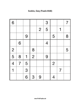 Sudoku - Easy A88 Printable Puzzle