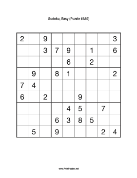 Sudoku - Easy A89 Printable Puzzle